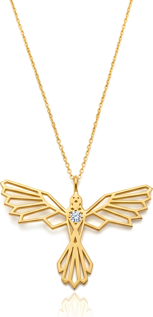 Tasarım Anka Kuşu Gümüş Kolye - Altın