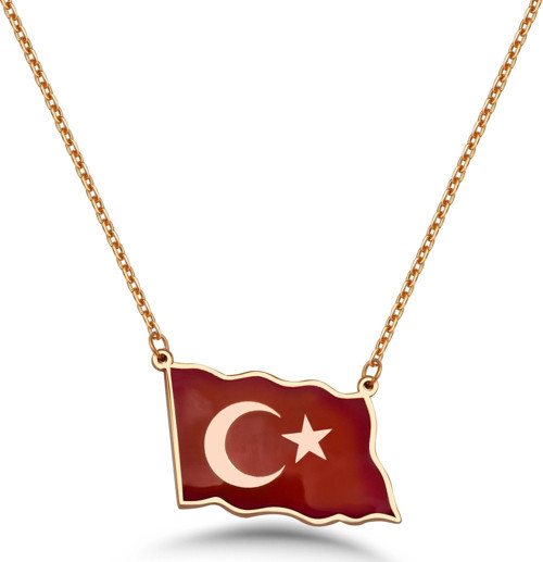 Türk Bayrağı Mineli Gümüş Kolye - Rose