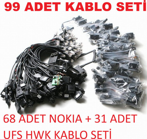 99 ADET CEP TELEFONU PROGRAM KABLO SETİ 68 ADET NOKIA + 31 ADET UFS HWK KABLO SETİ