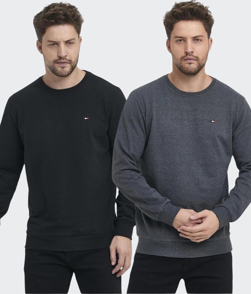 Erkek Siyah-Antrasit Bisiklet Yaka Nakış Detaylı Regular Fit 2'Li Sweatshirt