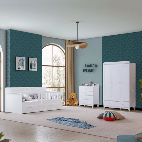 Royale Çocuk Odası Takımı, Flora Yavrulu Karyola, 3 Kapaklı Dolap, Şifonyer