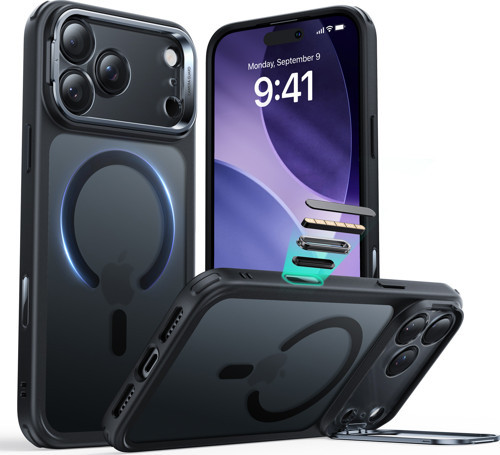 Apple iPhone 17 Pro Classic Hybrid Magsafe Standlı Kılıf - Kamera Kontrol Buton - Buzlu Siyah