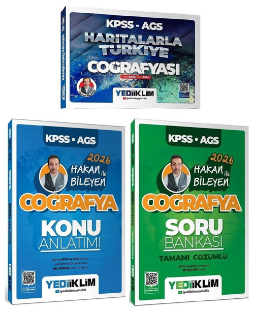 Yediiklim 2026 KPSS MEB-AGS Haritalarla Türkiye Coğrafyası Konu Anlatımı + Soru Bankası 3 lü Set - Hakan Bileyen Yediikl