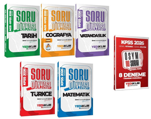 Yediiklim 2026 KPSS Genel Yetenek Genel Kültür Soru Dünyası Soru Bankası + 8 Deneme 6 lı Set Yediiklim Yayınları