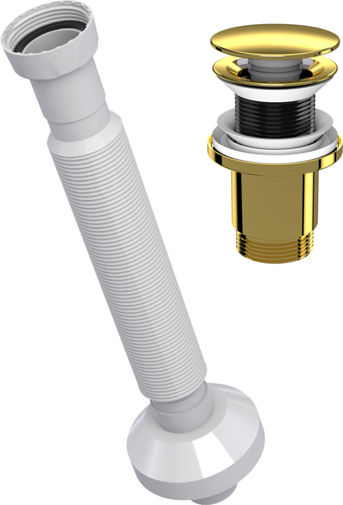 Magic Pipe Körüklü Gider Borusu + Felix Pop-Up Set (Paslanmaz Altın - Taşma Deliksiz)