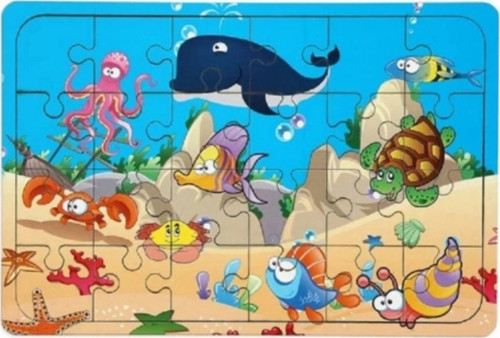Premium Eğitici Eğlenceli Öğretici Geliştiren Oyun Deneyimi Ahşap Puzzle Denizaltı Balıklar 24 Parça