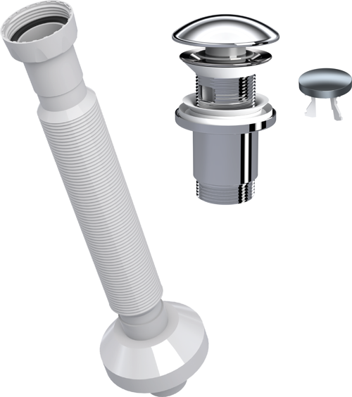 Magic Pipe Körüklü Gider Borusu + Elixir Pop-Up Set (Krom - Taşma Delikli)