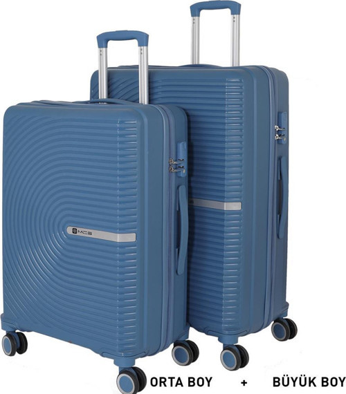 Bavul Büyük ve Orta 2li Set Kırılmaz Silikon Valiz V374 Sky Blue