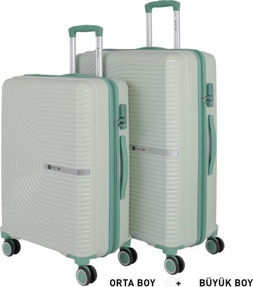 Bavul Büyük ve Orta 2li Set Kırılmaz Silikon Valiz V374 Kemik/SuYeşili