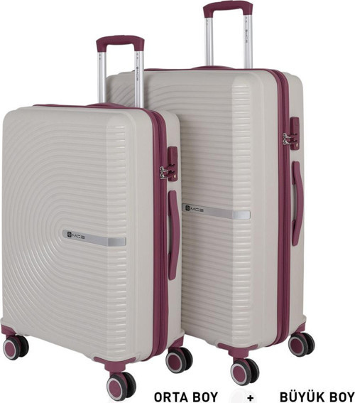 Bavul Büyük ve Orta 2li Set Kırılmaz Silikon Valiz V374 Kemik/Mürdüm