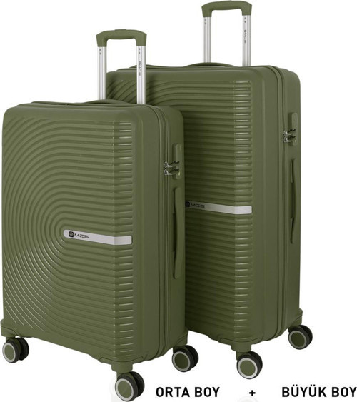 Bavul Büyük ve Orta 2li Set Kırılmaz Silikon Valiz V374 Haki