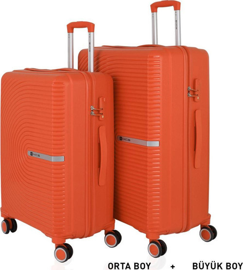 Bavul Büyük ve Orta 2li Set Kırılmaz Silikon Valiz V374 Portakal