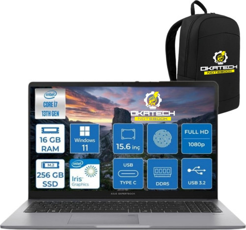 EXPERTBOOK P1503 INTELCORE I7-13620H 16GB RAM 256GB SSD WİN11 PRO 15.6” FHD NOTEBOOK + OKATECH ÇANTA