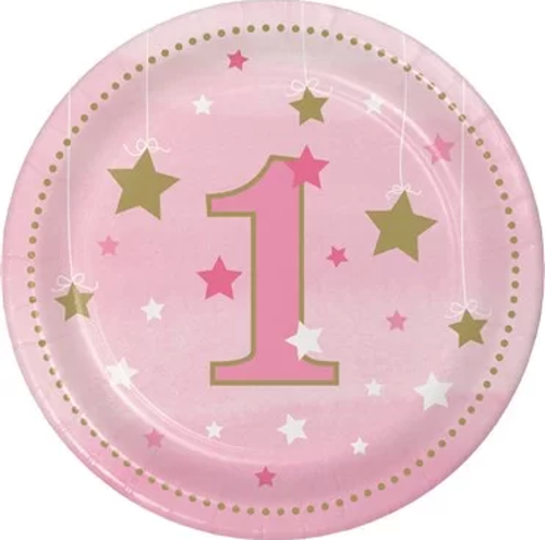 One Little Star Pembe 1 Yaş 8 li Pasta Tabağı