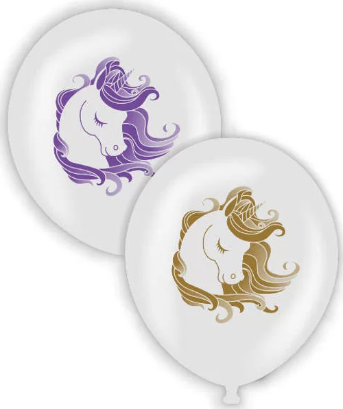 Unicorn Temalı Şeffaf Renk Baskılı Balon 6 Adet