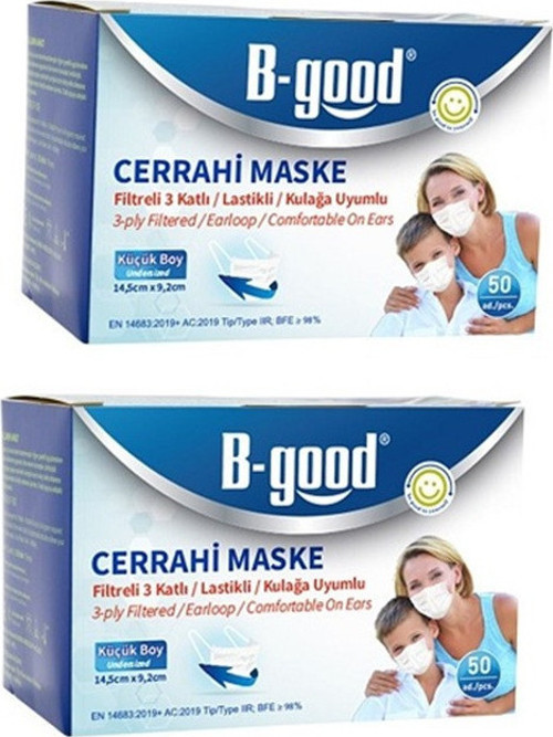 Orta Boy Tekli Paket Beyaz Renk Cerrahi Maske 2 Kutu 100 Adet