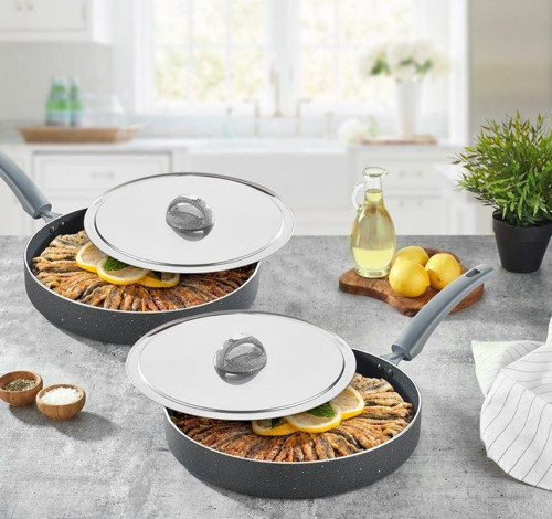 granit balık tavası - 32 cm kapaklı balık tavası