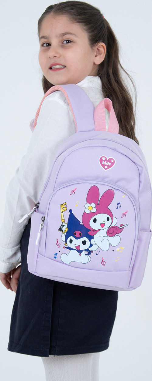 Açık Mor My Melody & Kuromi Figürlü Kız Çocuk Anaokulu Sırt Çantası – Müzik Temalı Kreş Çantası