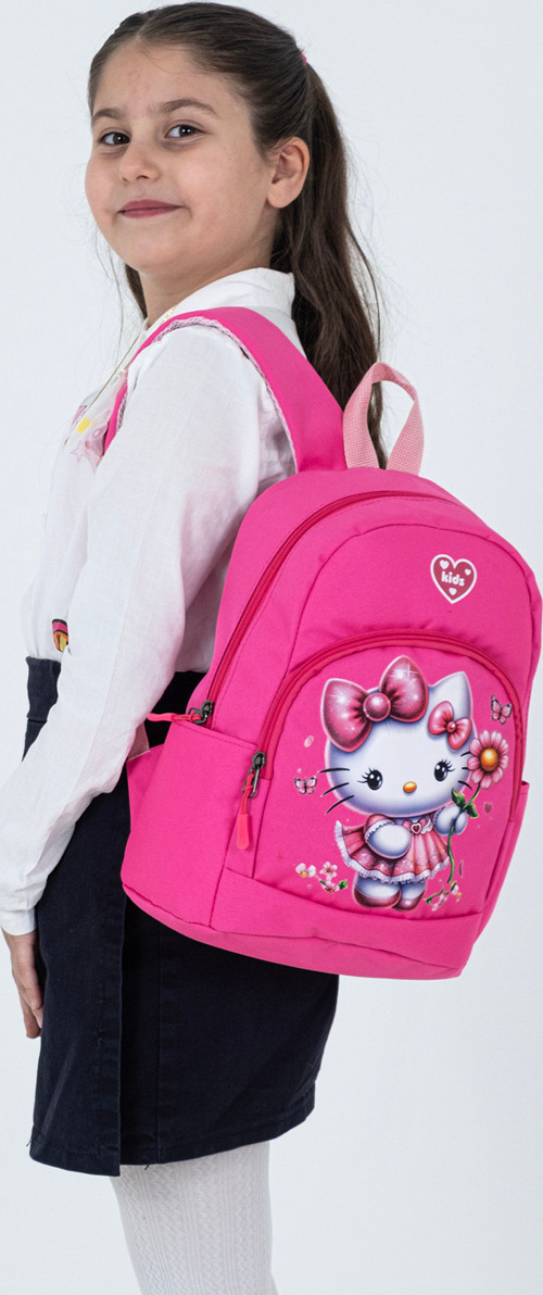 Pembe Hello Kitty Figürlü Kız Çocuk Anaokulu Sırt Çantası – Çiçek Desenli, Sevimli Kreş Çantası