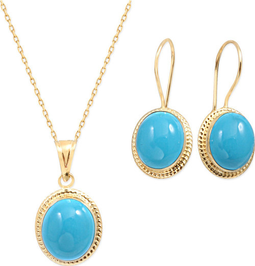 Firuze Taşlı Kolye Küpe Nostalji Altın Takım (TKM0022)