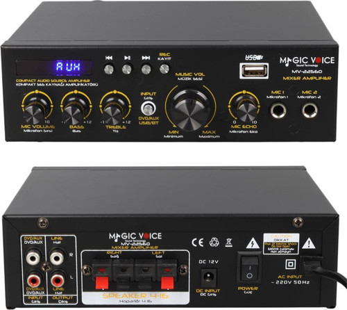 Magicvoice 2x20 Watt 4-8 Ohm Usb Sd Kart Girişli Amfi Bluetooth Mikrofon Girişli Trafosuz Mini Anfi Amplifikatör