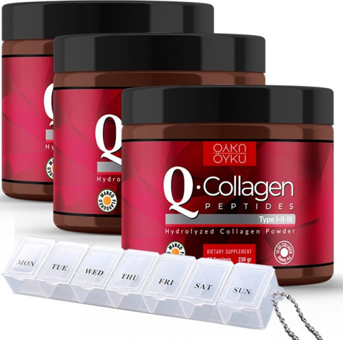 Q-Collagen / Collagen / Kolajen / Tip 1-2-3 Vitamin C (238Gr Toz) 3 Kutu / Ilaç Kutusu Hediye
