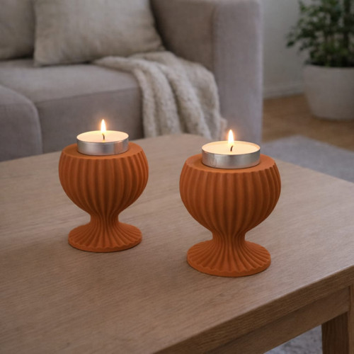 El Yapımı Beton Tealight Mumluk Seti Kiremit Renk