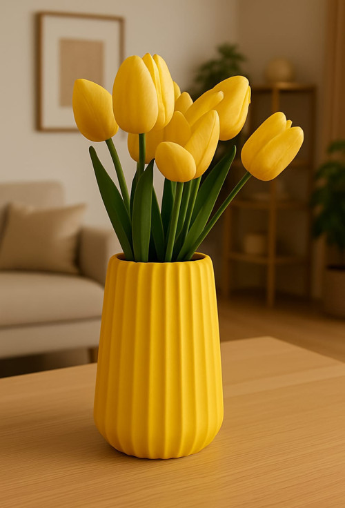 El Yapımı Beton Dekoratif Vazo – Modern Silindir Form Çizgili Model