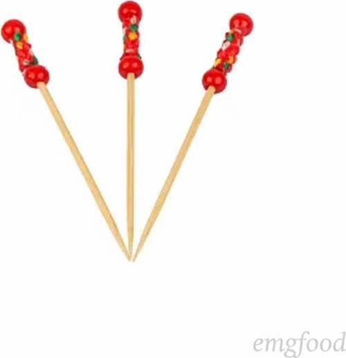 Bambu Kürdan Kırmızı Boncuklu Örme 12Cmx100Adet