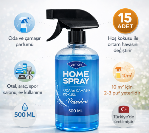 Home Spray Posedion Oda Spreyi - Çamaşır Kokusu 500 ml (15 Adet) – Ev, Ofis, Araç