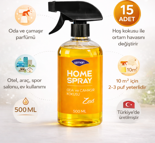 Home Spray Zeus Oda Spreyi - Çamaşır Kokusu 500 ml (15 Adet) – Ev, Ofis, Araç