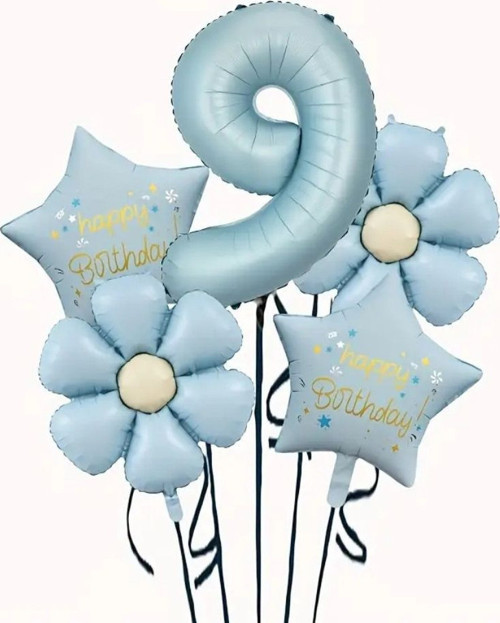 Mavi Happy Birthday 9 Yaş Folyo Balon Set