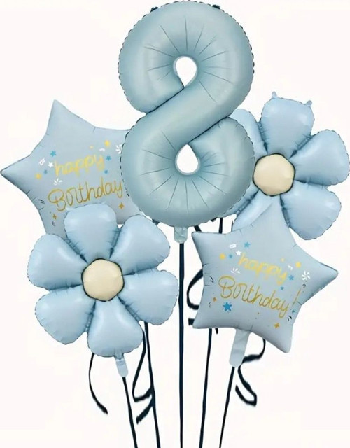 Mavi Happy Birthday 8 Yaş Folyo Balon Set