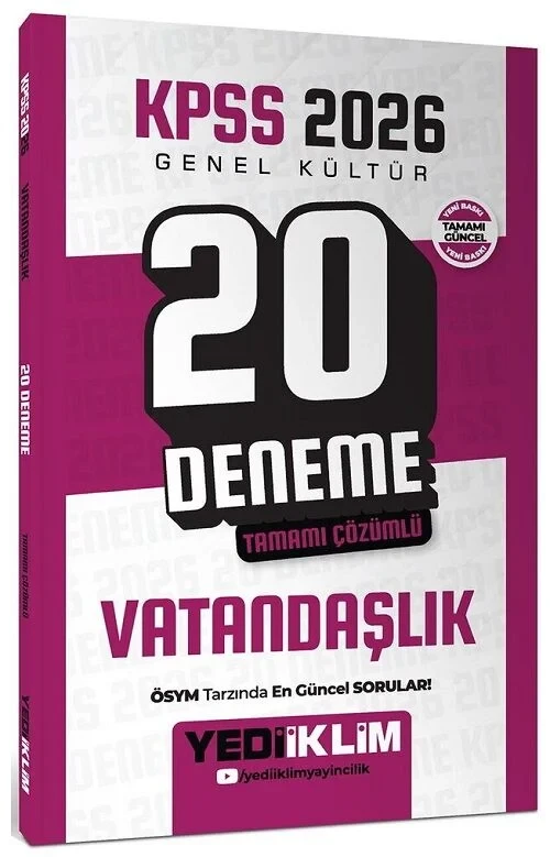 Yediiklim 2026 KPSS Vatandaşlık 20 Deneme Çözümlü Yediiklim Yayınları