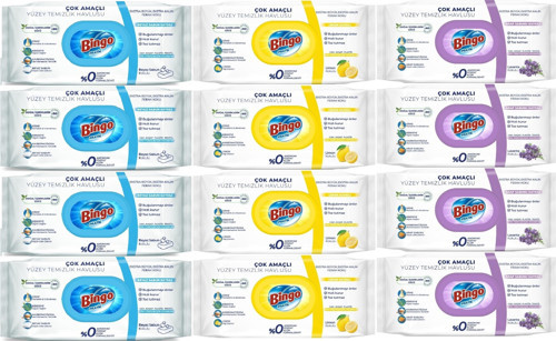 Clean Yüzey Temizlik Havlusu (Karma 12 Li Set) (Beyaz Sabun/Limon Kokulu/Lavanta Kokulu)