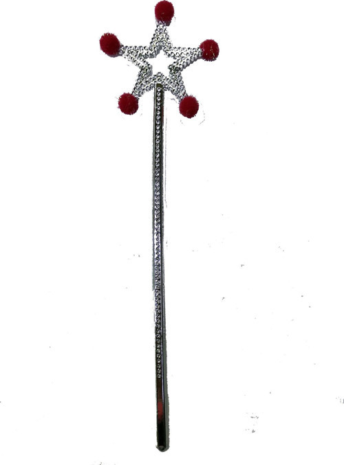 Yıldızlı Ponponlu Peri Asası (35 cm) - Kırmızı