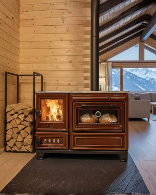 5020K Kahverengi Büyük Camlı Fırınlı Soba Kuzine