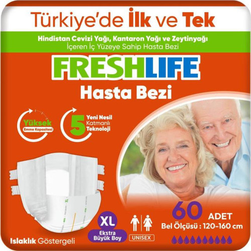 Freshlife 2'li Xlarge Beden Extra Büyük Boy Yetişkin Hasta Bezi 30x2 (60 Adet)