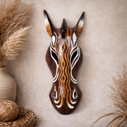 - Okay 5711 5604 At Kafası Mask Ahşap Duvar Dekoru - Kahverengi / 30 cm