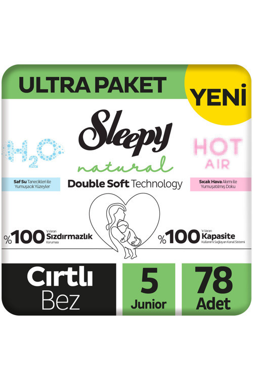 Natural Double Soft Ultra Paket Bebek Bezi 5 Numara Junior 78 Adet