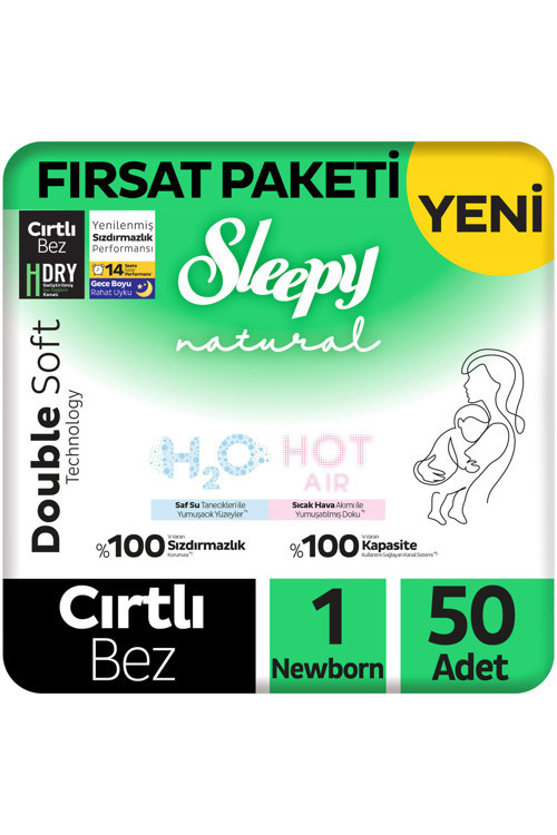 Natural Double Soft Fırsat Paketi Bebek Bezi 1 Numara Newborn 50 Adet