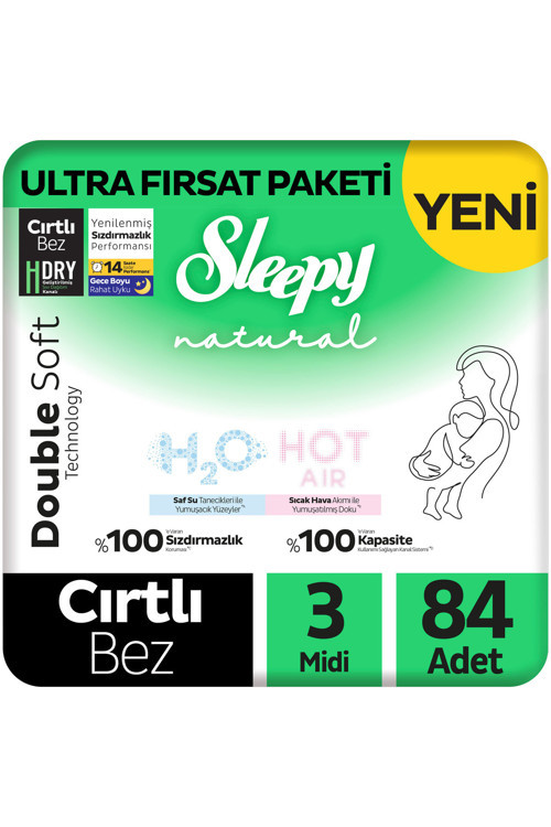 Natural Double Soft Ultra Fırsat Paketi Bebek Bezi 3 Numara Midi 84 Adet