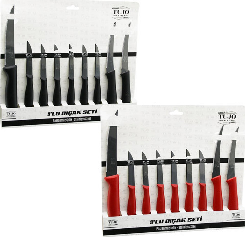 9PCS TIRTIRLI BIÇAK SETİ 1AD 24CM EKMEK 2AD 10CM SEBZE 6AD 6.5CM MEYVE (5314)