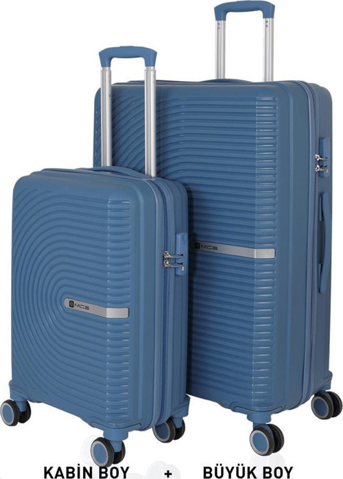 Bavul Büyük ve Kabin 2li Set Kırılmaz Silikon Valiz V374 Sky Blue