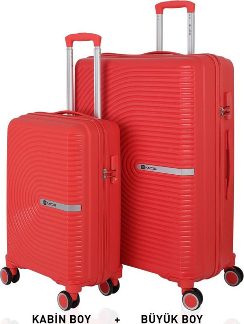 Bavul Büyük ve Kabin 2li Set Kırılmaz Silikon Valiz V374 Mercan
