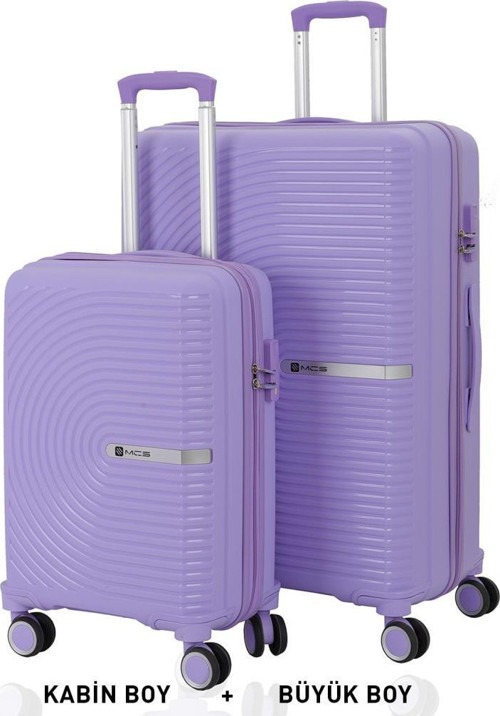 Bavul Büyük ve Kabin 2li Set Kırılmaz Silikon Valiz V374 Lila
