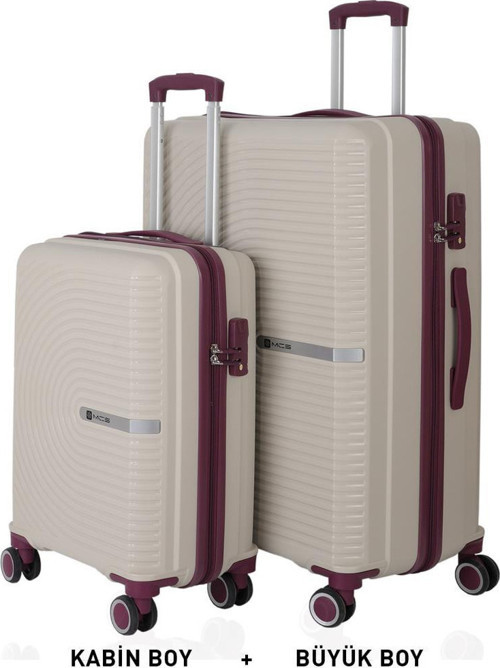 Bavul Büyük ve Kabin 2li Set Kırılmaz Silikon Valiz V374 Kemik/Mürdüm