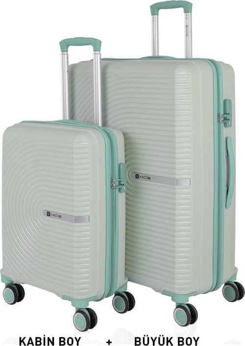 Bavul Büyük ve Kabin 2li Set Kırılmaz Silikon Valiz V374 Kemik/SuYeşili