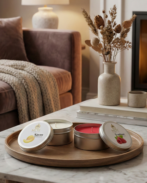 KAVUN & FRAMBUAZ AROMALI 2'Lİ SET METAL MUM