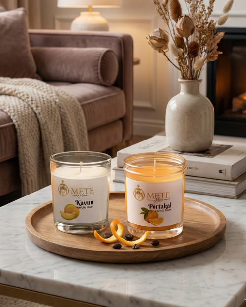 PORTAKAL & KAVUN AROMALI 2'Lİ SET BARDAK MUM